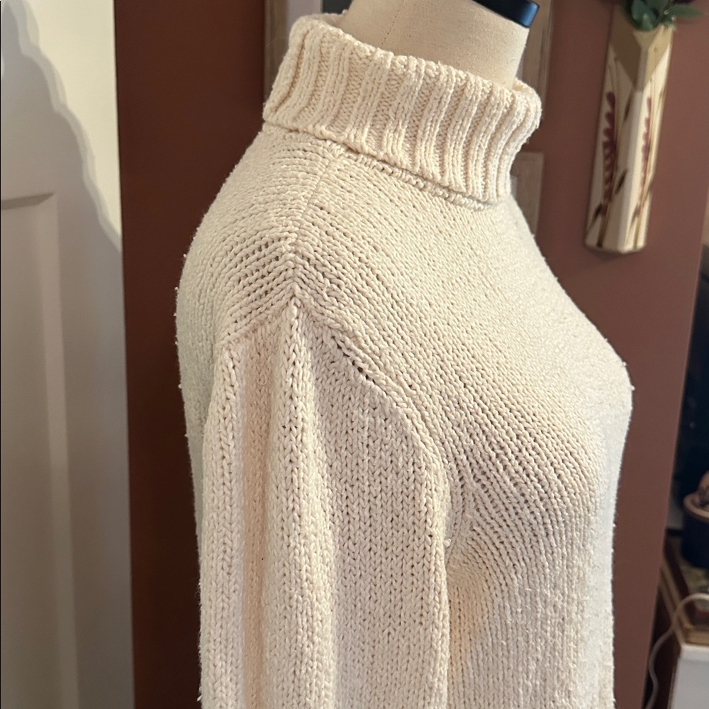 Eileen Fisher Peruvian organic cotton rolled hem M Cream Turtleneck Sweater - Picture 5 of 12